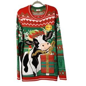 Ugly Christmas Sweater Cow with Drink Pocket Holiday Time Gift Size XL 46-48 New